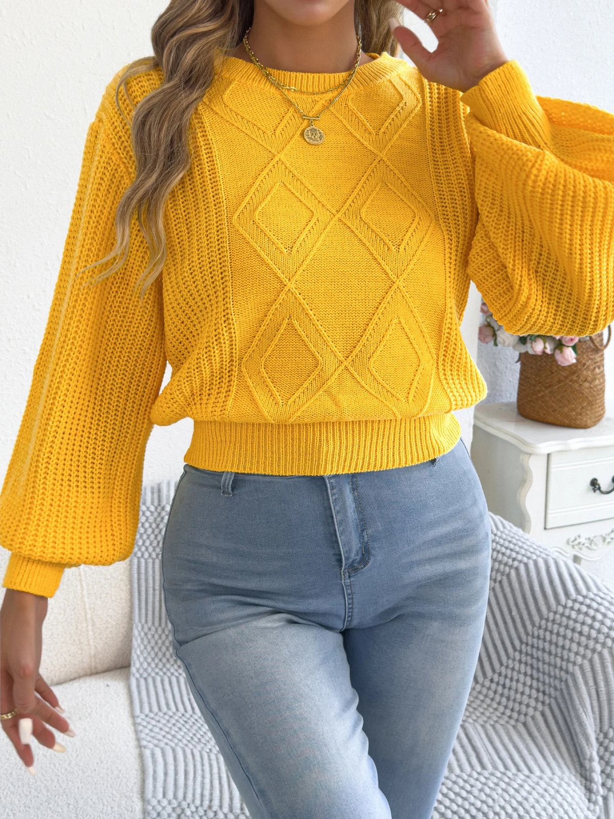 Lantern Sleeve Fitted Sweater