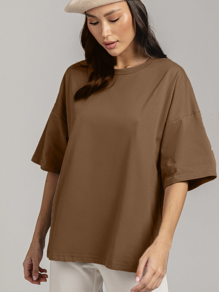 Damen T-Shirt aus reiner Baumwolle mit kurzen Ärmeln