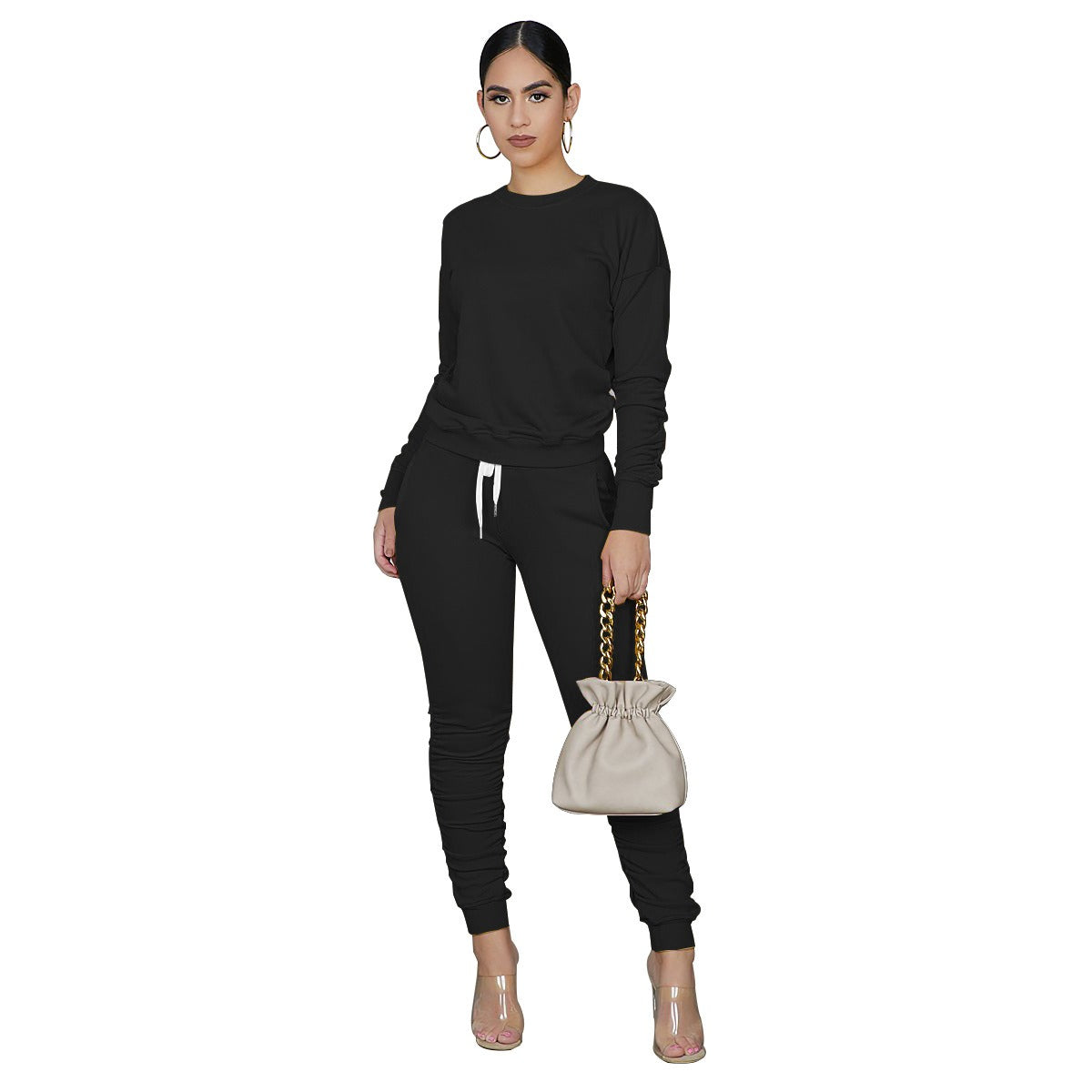 Women's Solid Color Two-Piece Sports Set