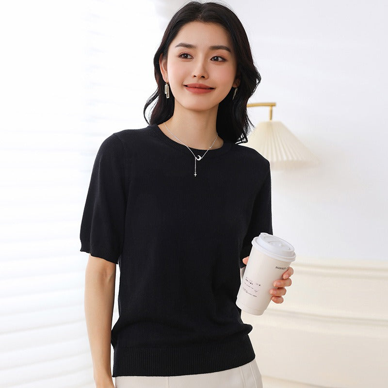 Women's Simple Round-Neck Half-Sleeve T-shirt