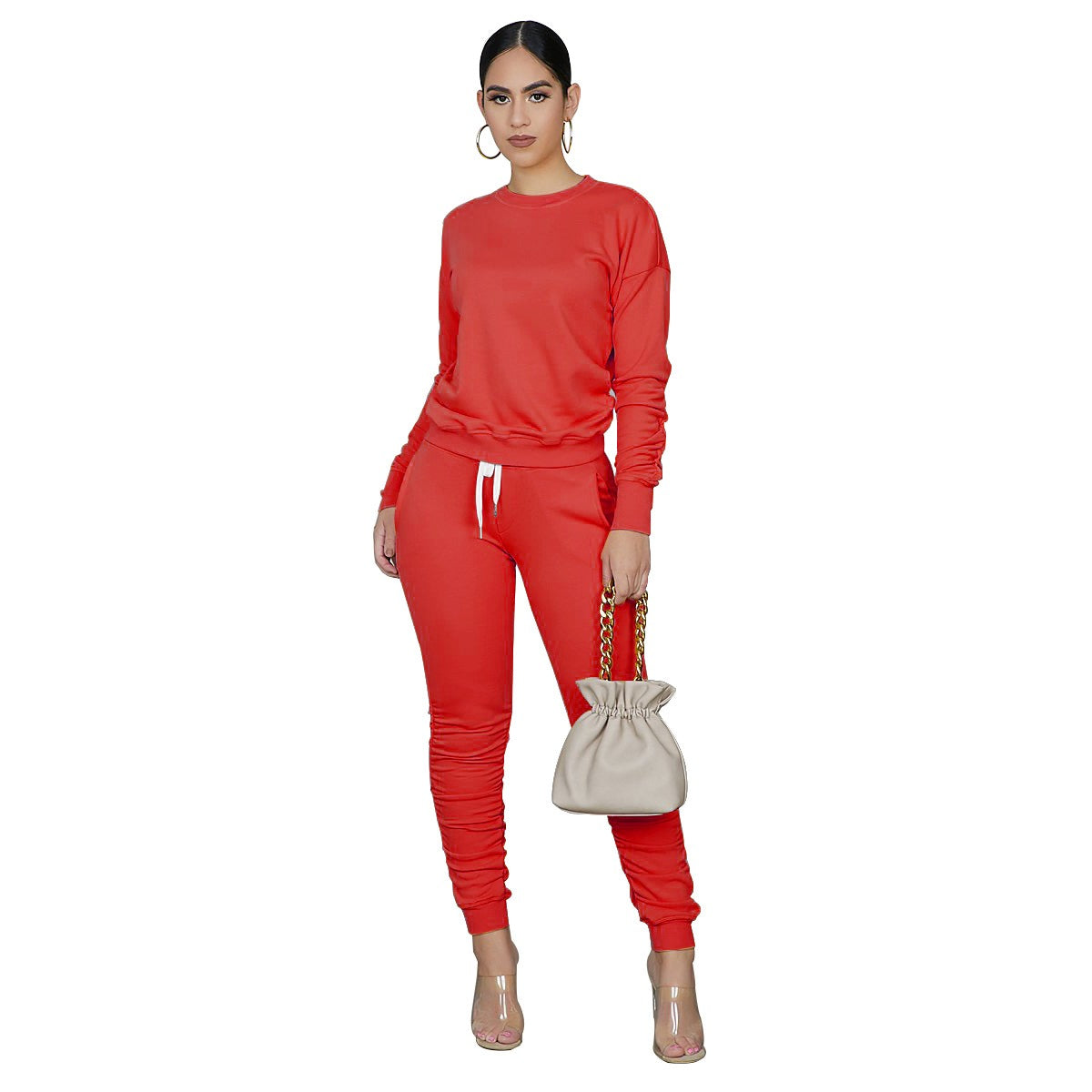 Women's Solid Color Two-Piece Sports Set