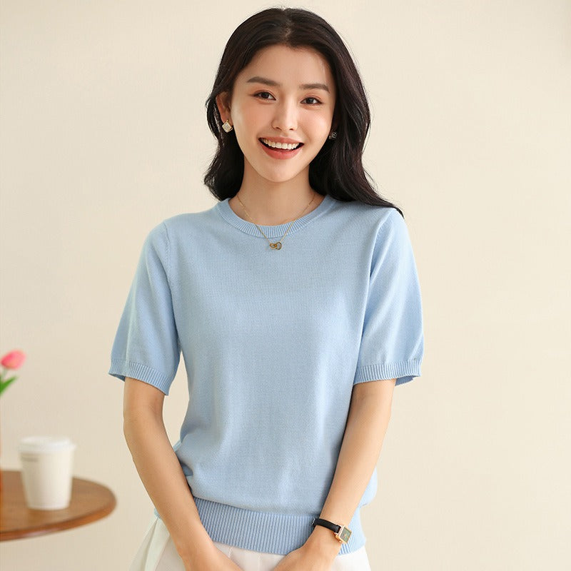 Women's Simple Round-Neck Half-Sleeve T-shirt