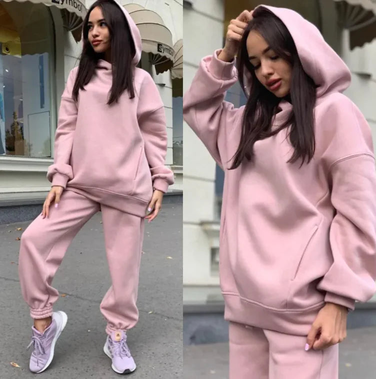Women's Hooded Sweatshirt And Pants Suit