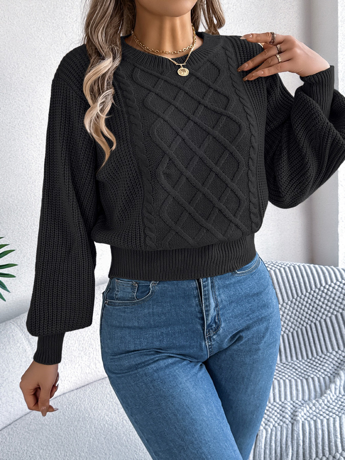 Lantern Sleeve Fitted Sweater