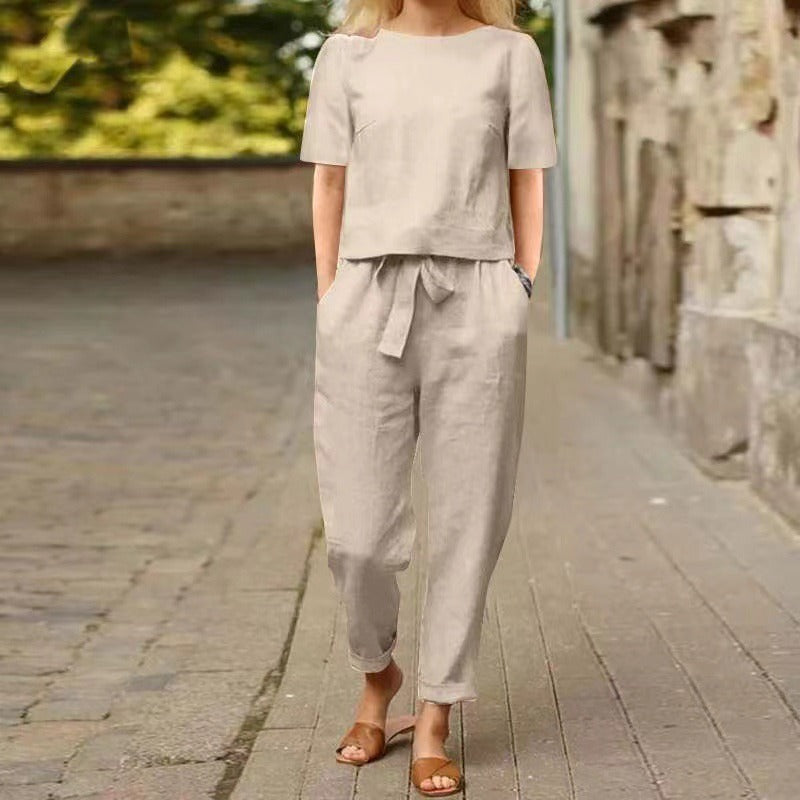 Damen Leinen-Baumwoll-Sommer-Set