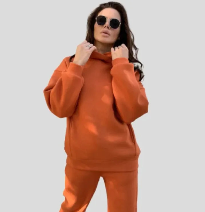 Women's Hooded Sweatshirt And Pants Suit