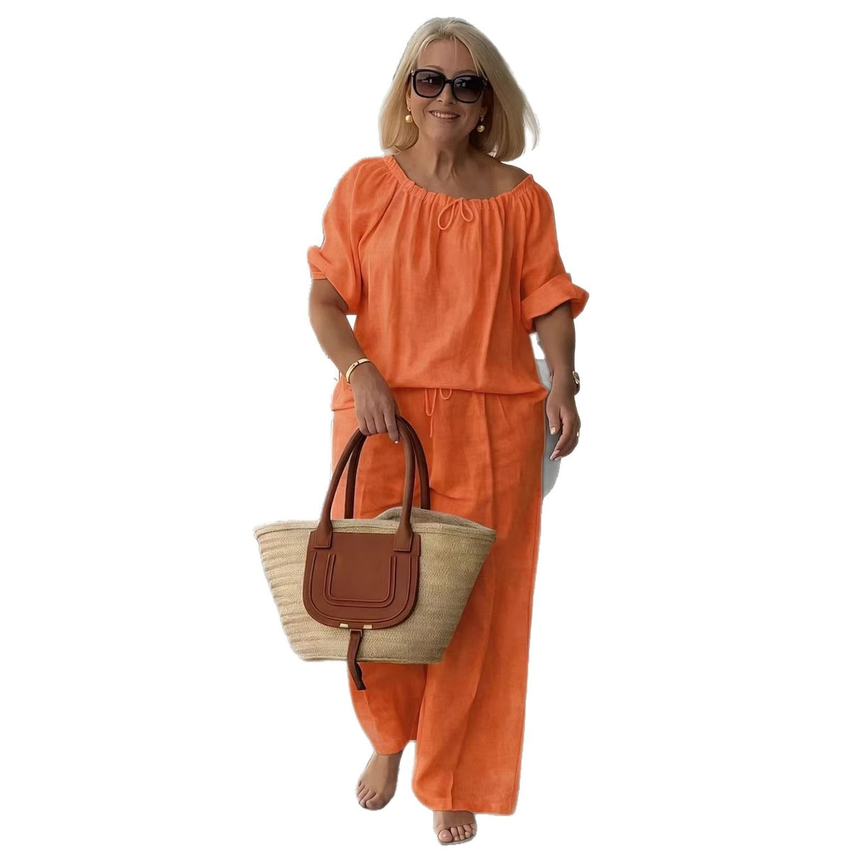Lockeres Langarm-Sweatshirt mit Rundhalsausschnitt und Tunnelzug-Hose