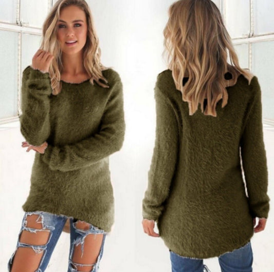 Einfarbiger Plüschpullover für Damen
