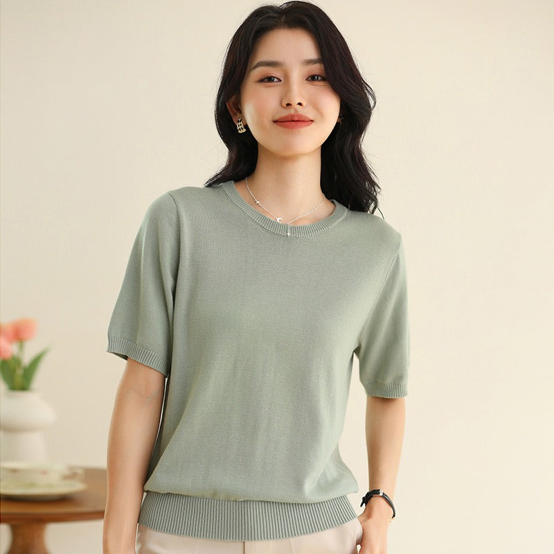 Women's Simple Round-Neck Half-Sleeve T-shirt