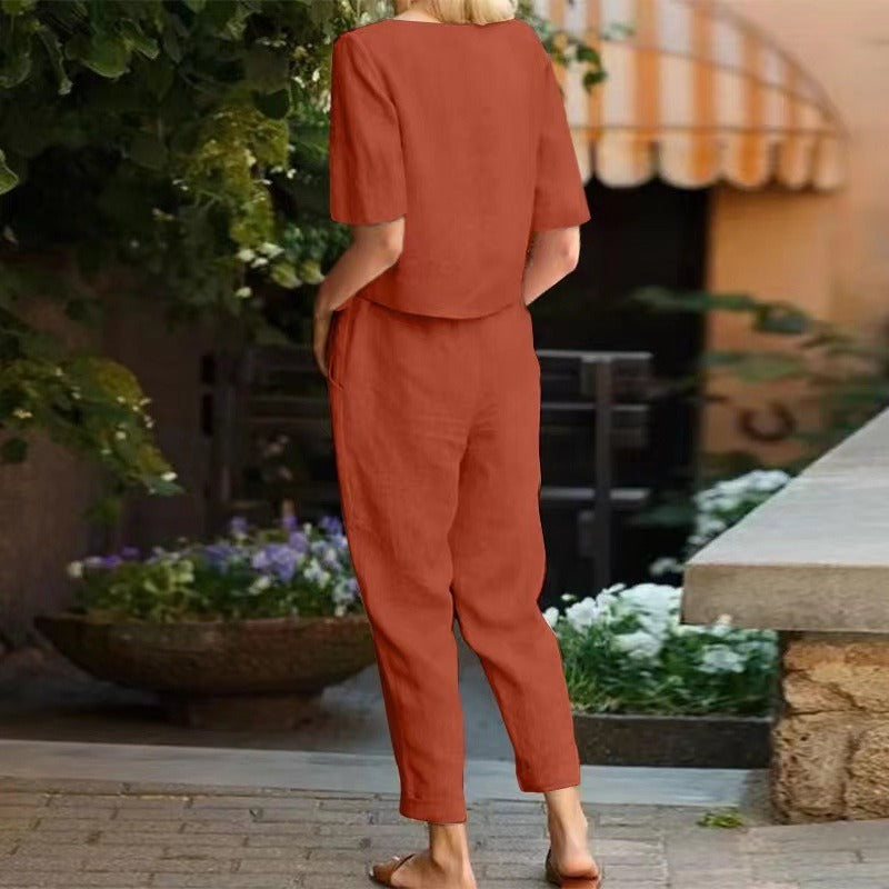 Damen Leinen-Baumwoll-Sommer-Set