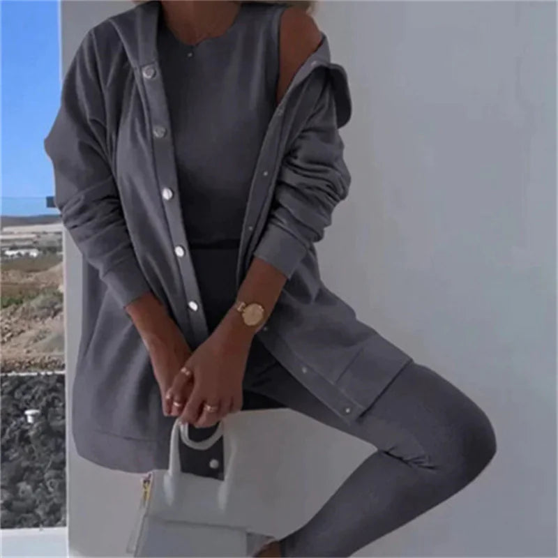Stylish Women's Hooded Sweater Vest & Pants Set