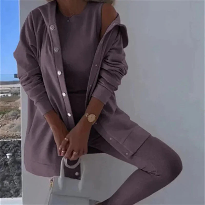 Stylish Women's Hooded Sweater Vest & Pants Set