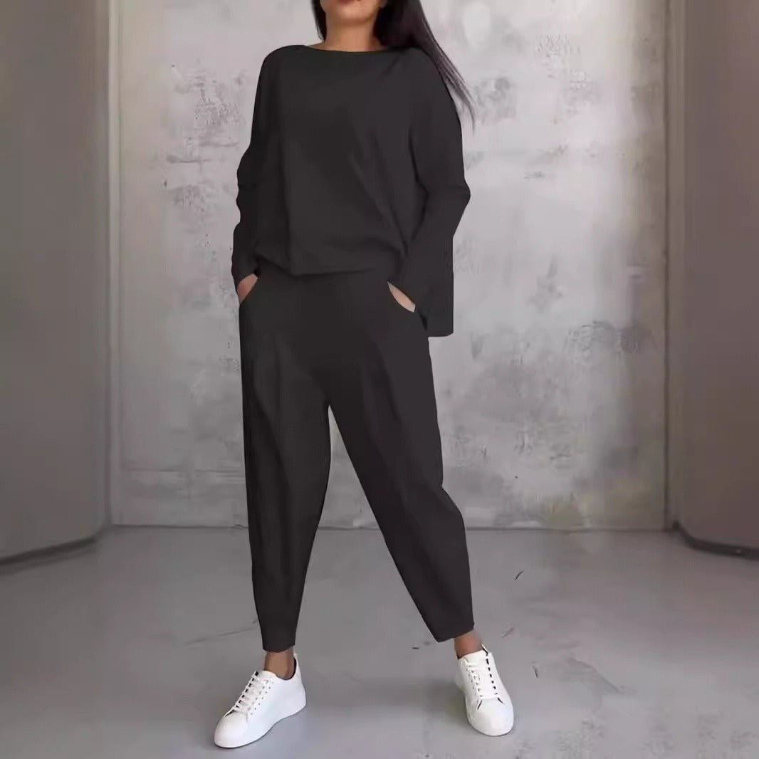 Women's Casual Two-Piece Set Round Neck Long Sleeve