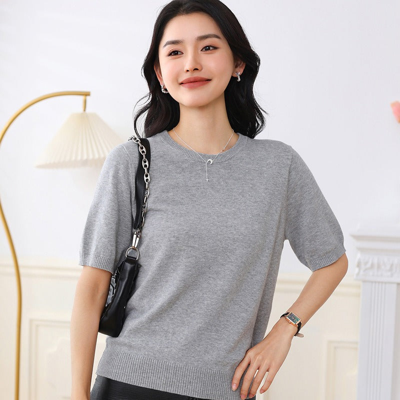 Women's Simple Round-Neck Half-Sleeve T-shirt