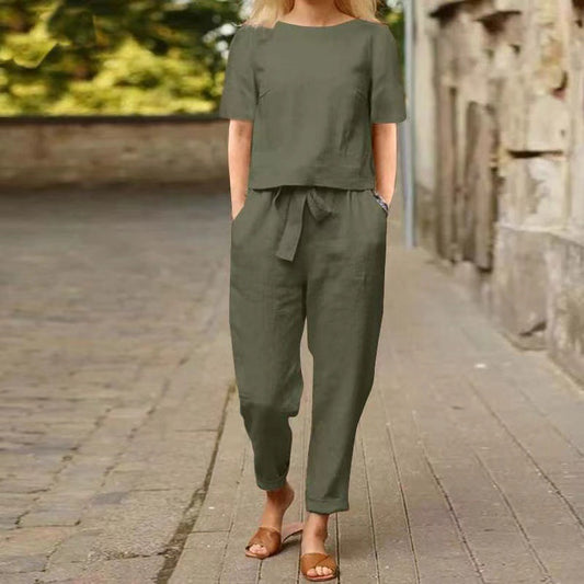 Conjunto de verano de lino y algodón para mujer
