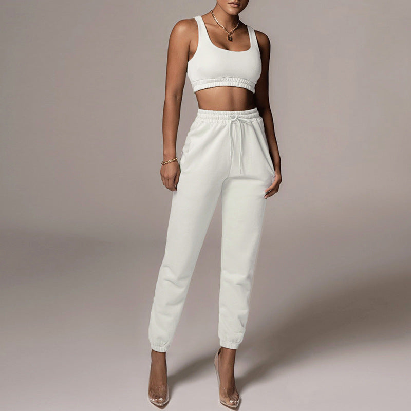 Women's Casual Two-Piece Crop Top and Pants Set