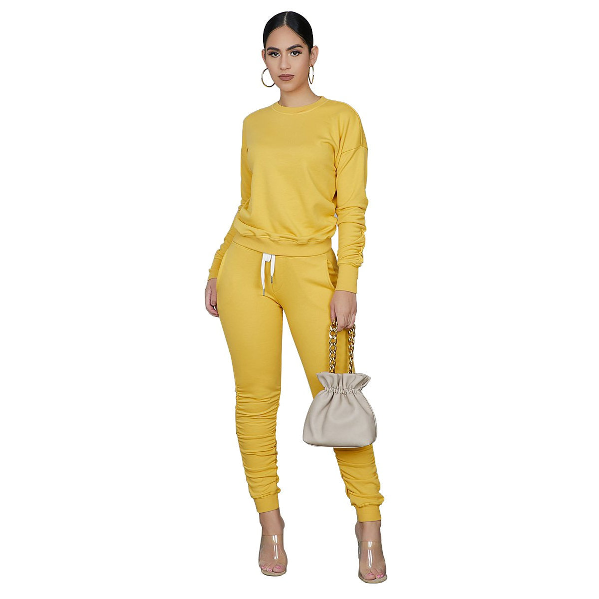 Women's Solid Color Two-Piece Sports Set