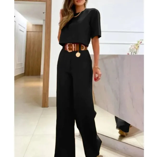 Casual Women's Suit with Short Top & Straight-Leg Pants
