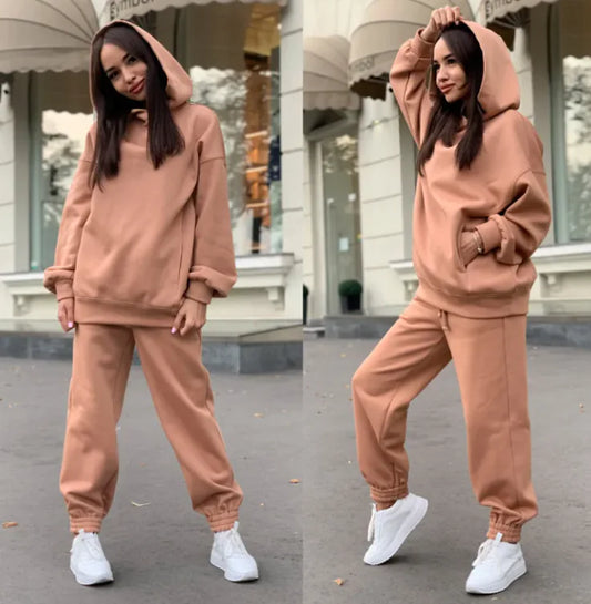 Women's Hooded Sweatshirt And Pants Suit