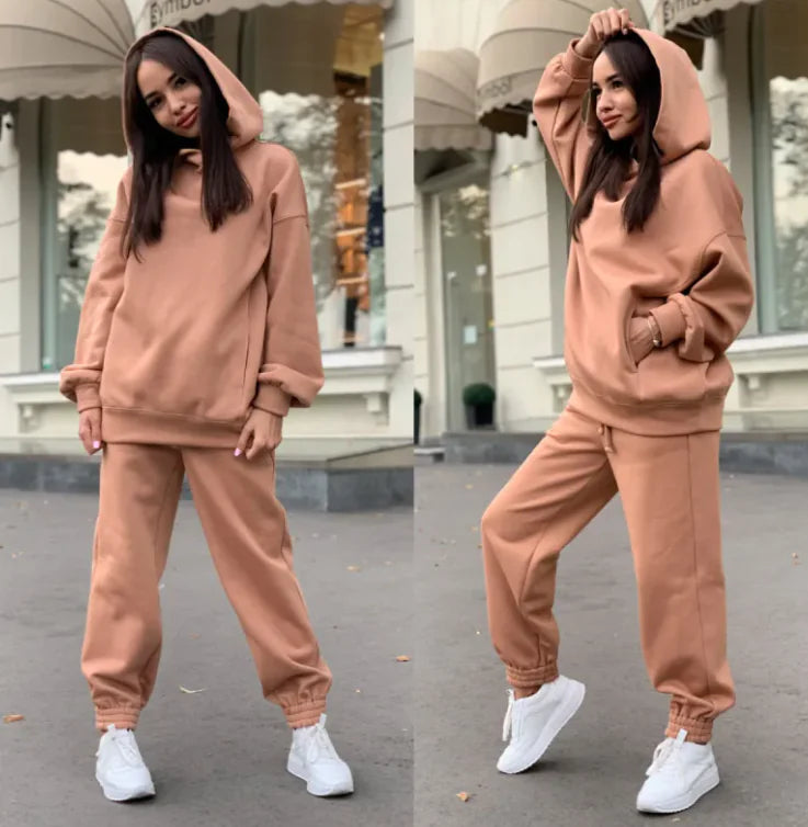Women's Hooded Sweatshirt And Pants Suit