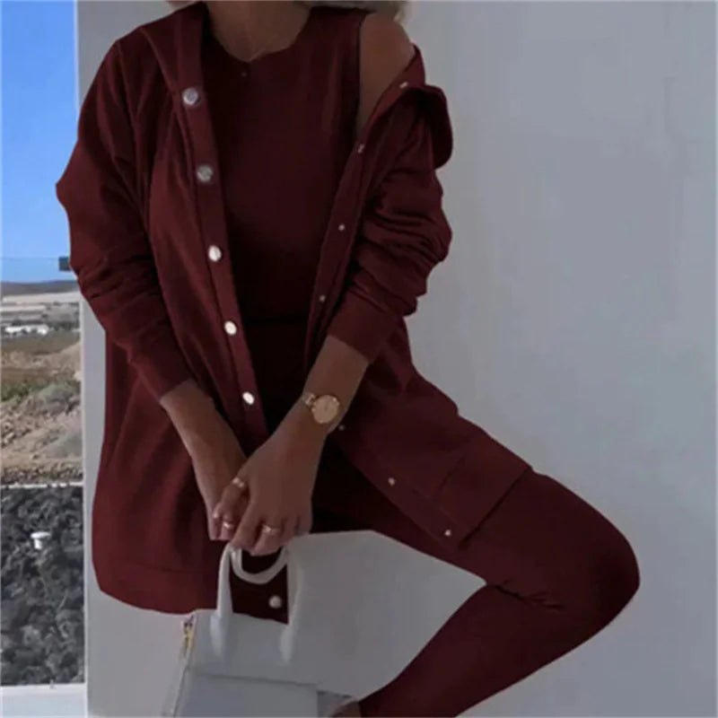 Stylish Women's Hooded Sweater Vest & Pants Set
