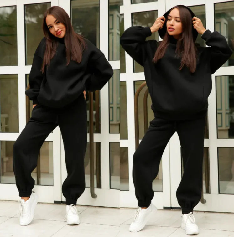 Women's Hooded Sweatshirt And Pants Suit