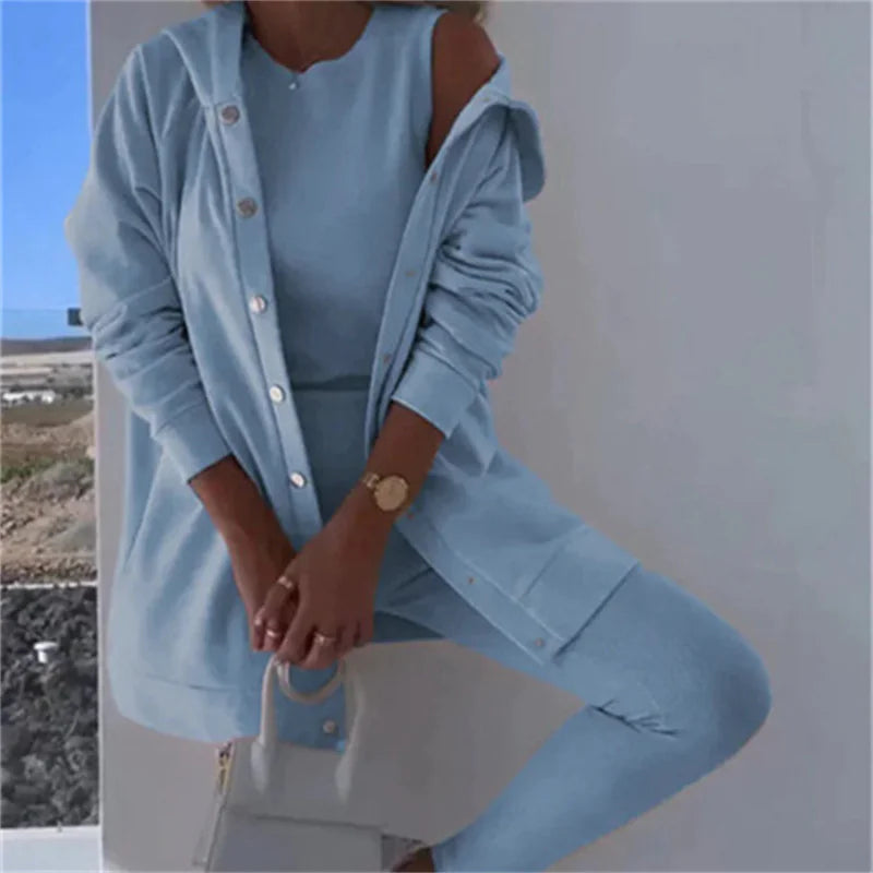 Stylish Women's Hooded Sweater Vest & Pants Set