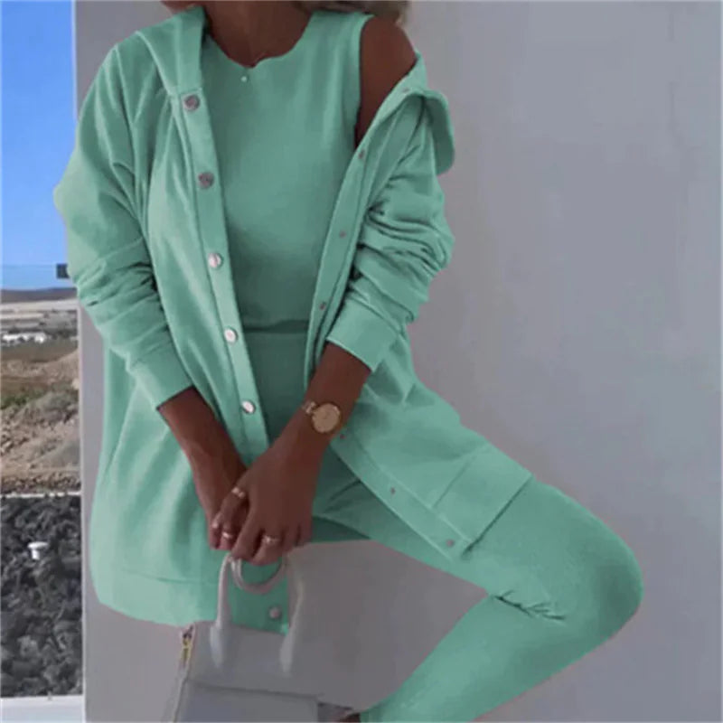 Stylish Women's Hooded Sweater Vest & Pants Set