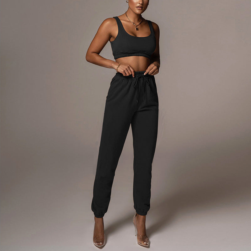 Women's Casual Two-Piece Crop Top and Pants Set