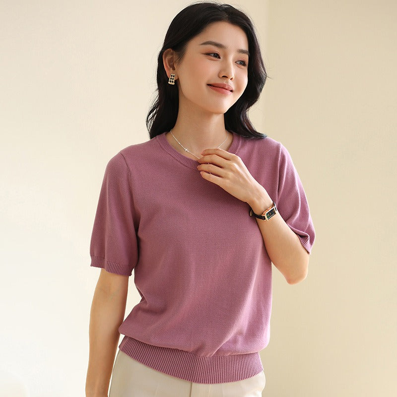 Women's Simple Round-Neck Half-Sleeve T-shirt