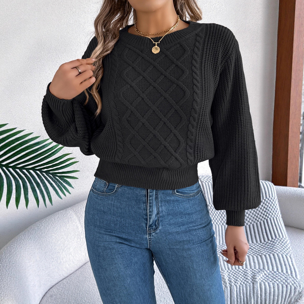Lantern Sleeve Fitted Sweater