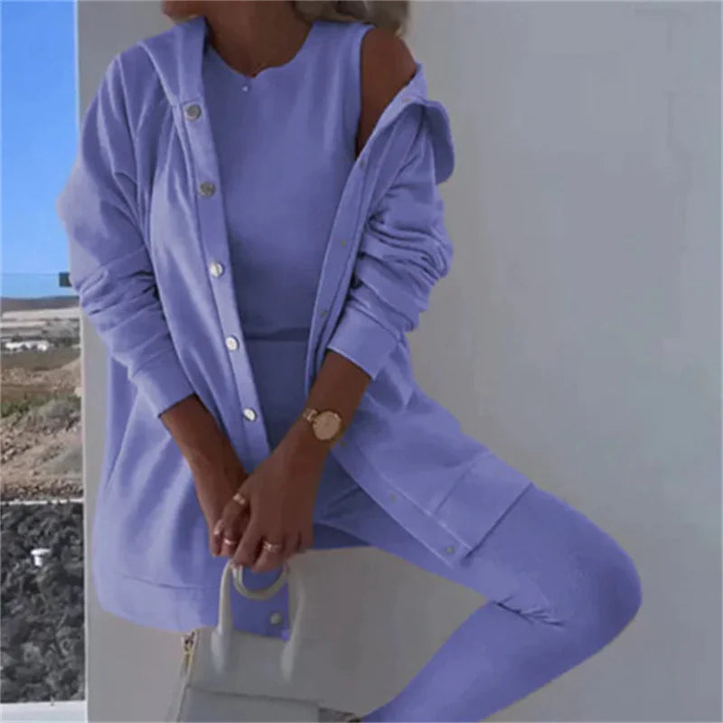Stylish Women's Hooded Sweater Vest & Pants Set