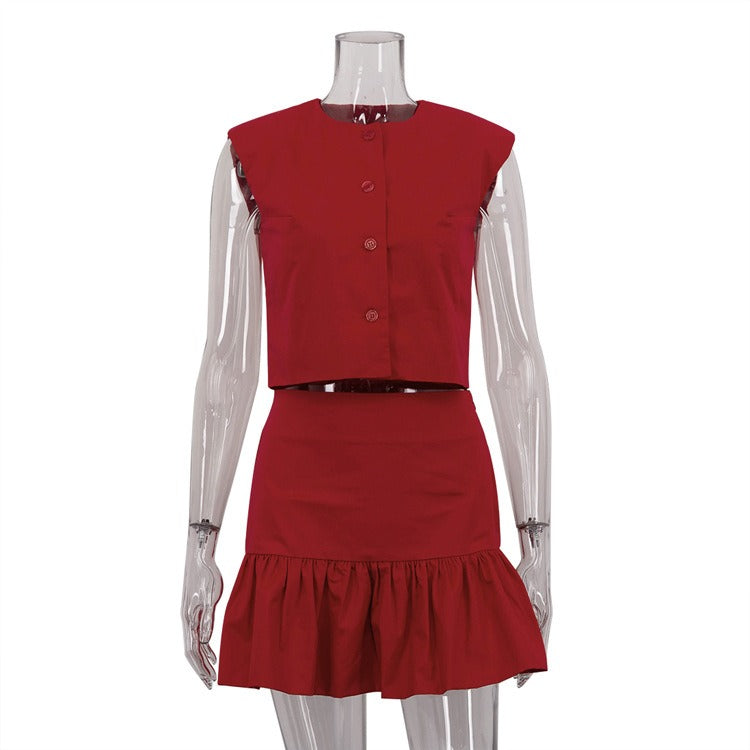 Conjunto de chaleco sin mangas y falda de cola de pez