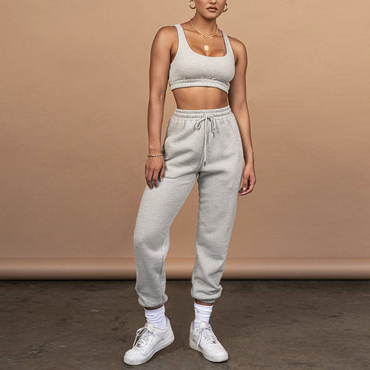 Conjunto informal de dos piezas de crop top y pantalón para mujer