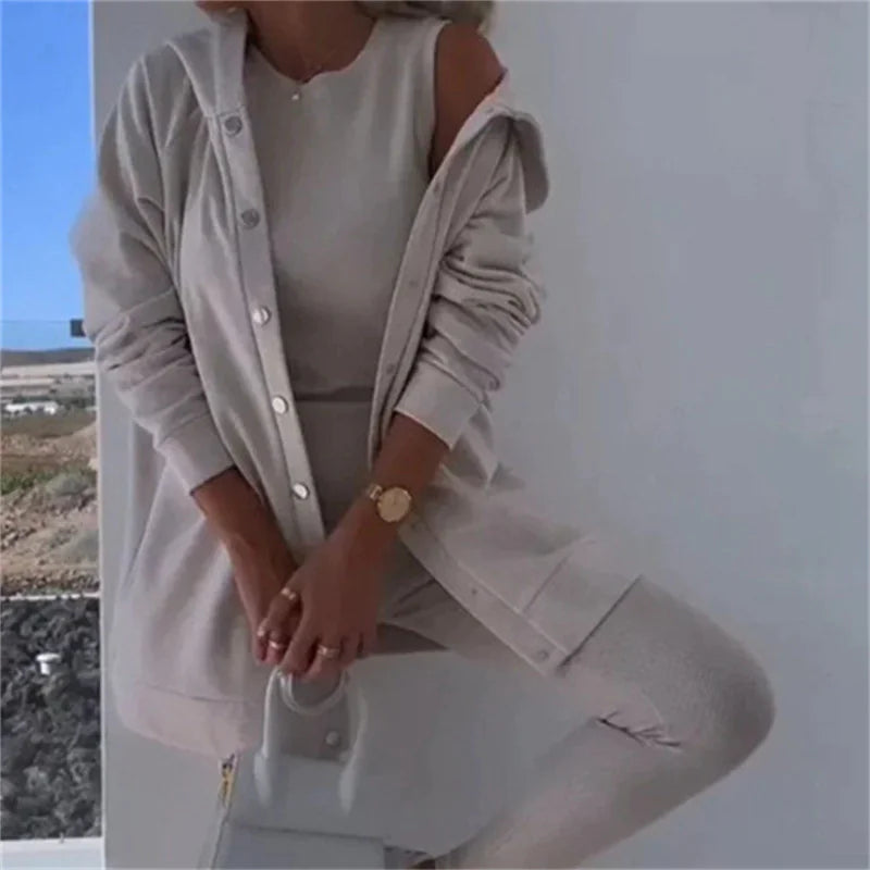 Stylish Women's Hooded Sweater Vest & Pants Set