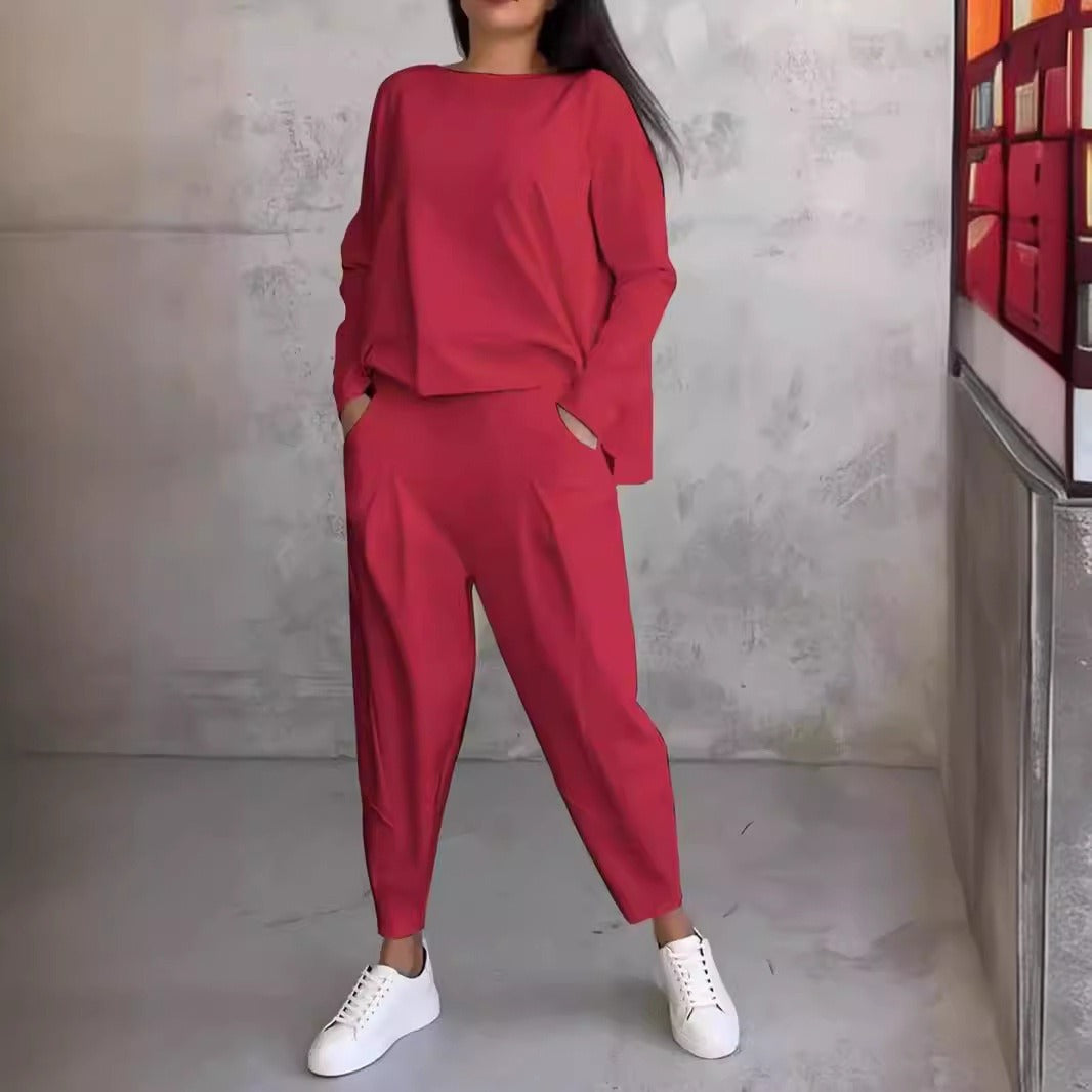 Women's Casual Two-Piece Set Round Neck Long Sleeve