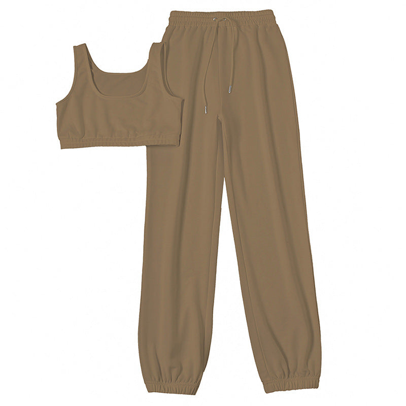 Women's Casual Two-Piece Crop Top and Pants Set