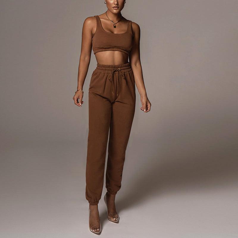 Women's Casual Two-Piece Crop Top and Pants Set