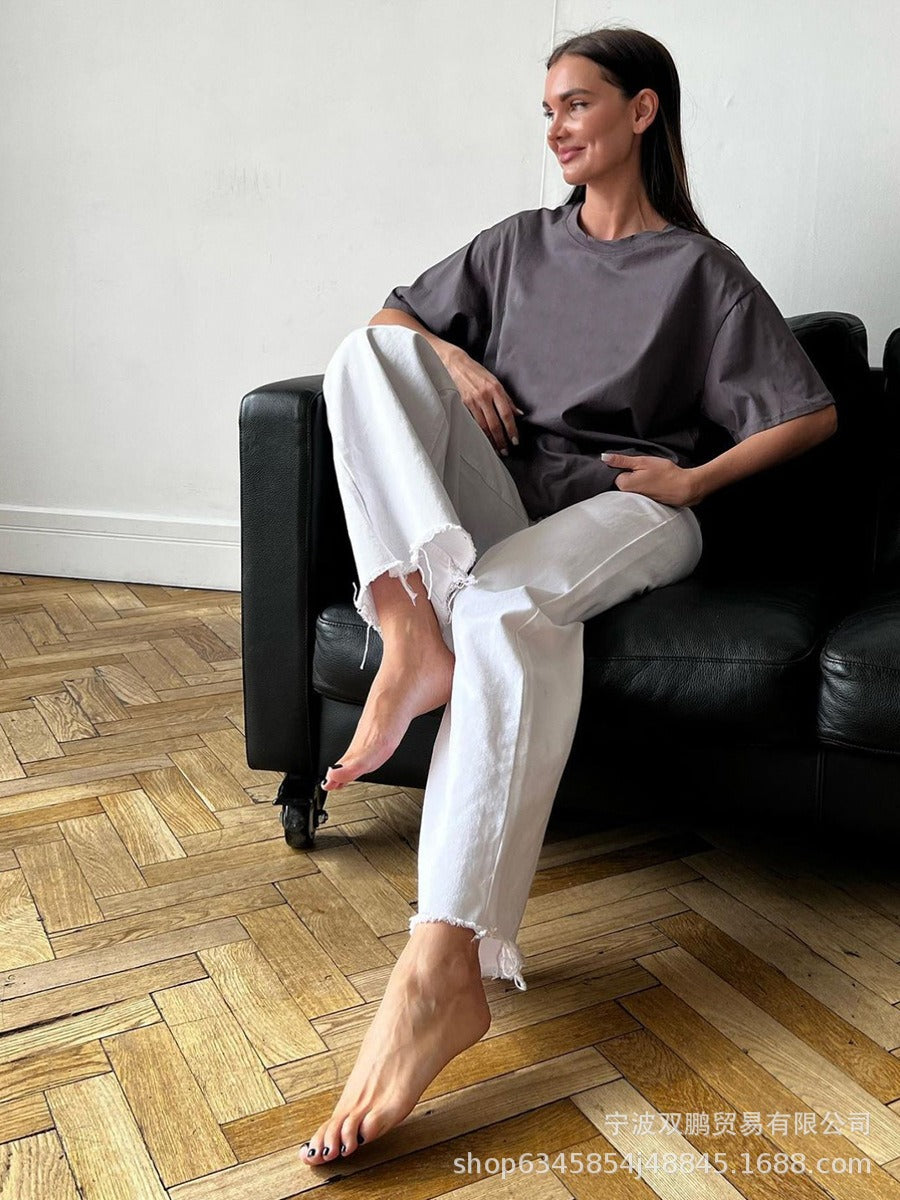 Damen T-Shirt aus reiner Baumwolle mit kurzen Ärmeln