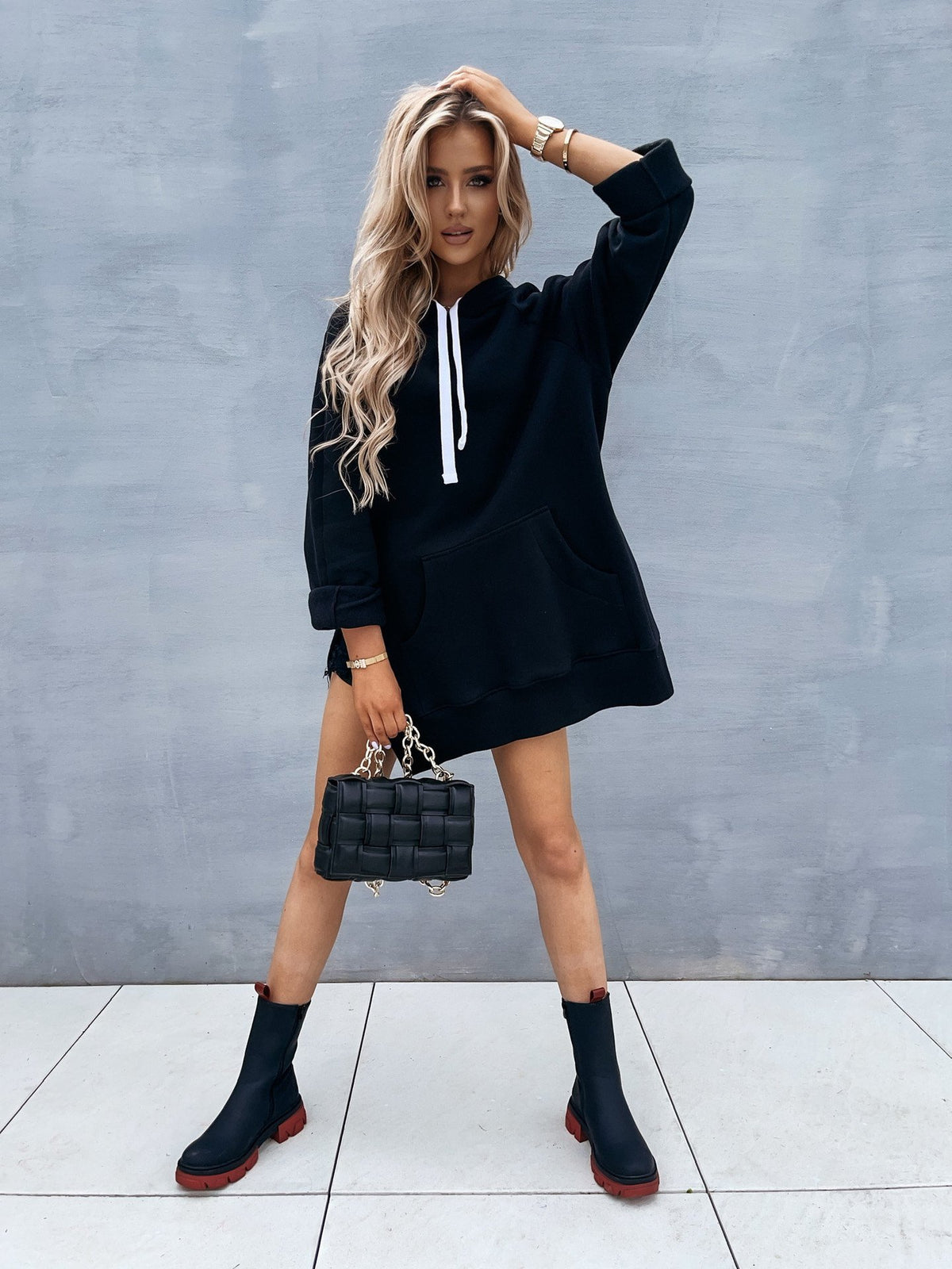 Vestido sudadera informal de manga larga para mujer