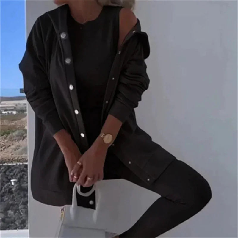 Stylish Women's Hooded Sweater Vest & Pants Set
