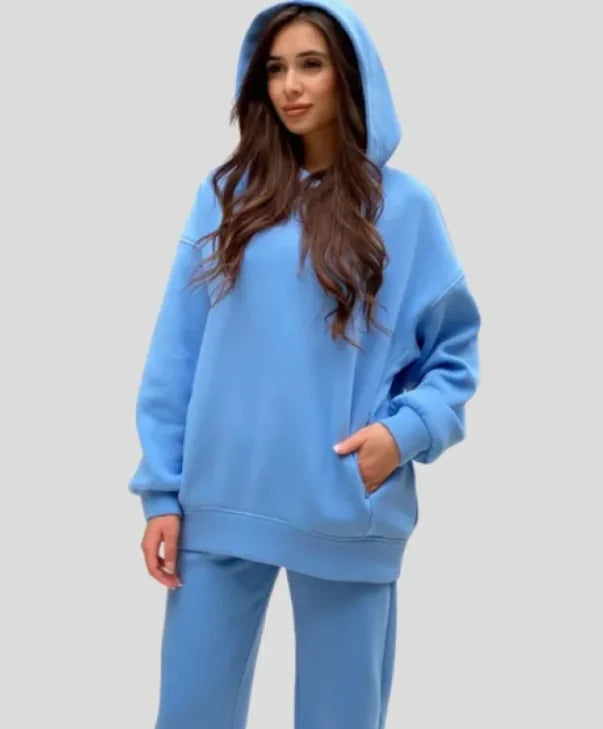 Women's Hooded Sweatshirt And Pants Suit