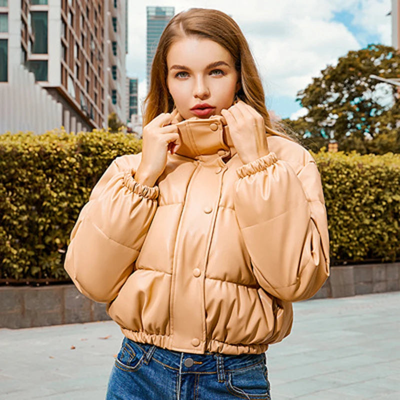 Women Winter PU  Leather Coats