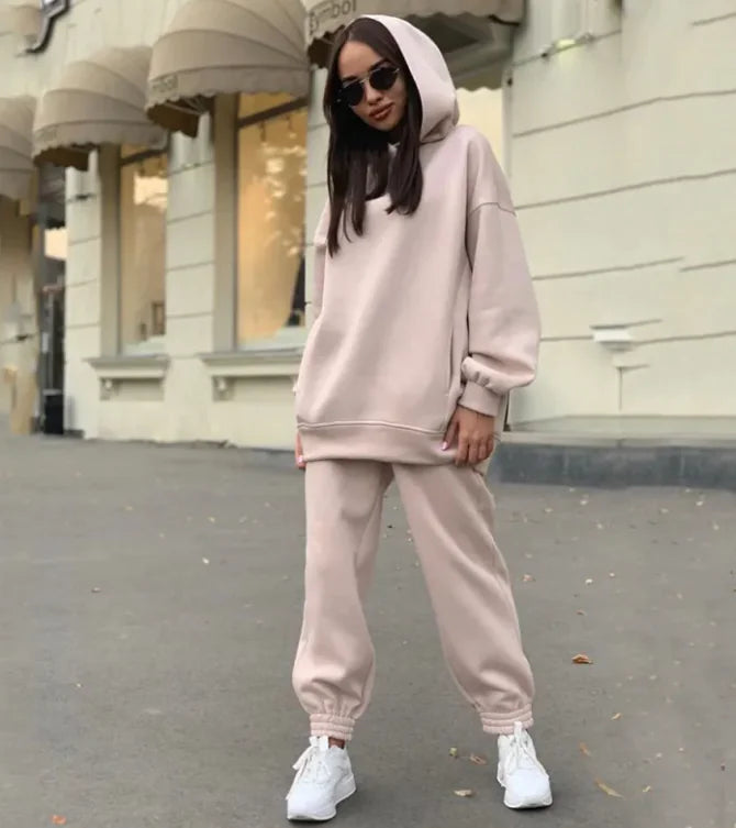 Women's Hooded Sweatshirt And Pants Suit