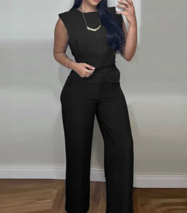 Elegant Casual Women's Suit with Short Top & Straight-Leg Pants