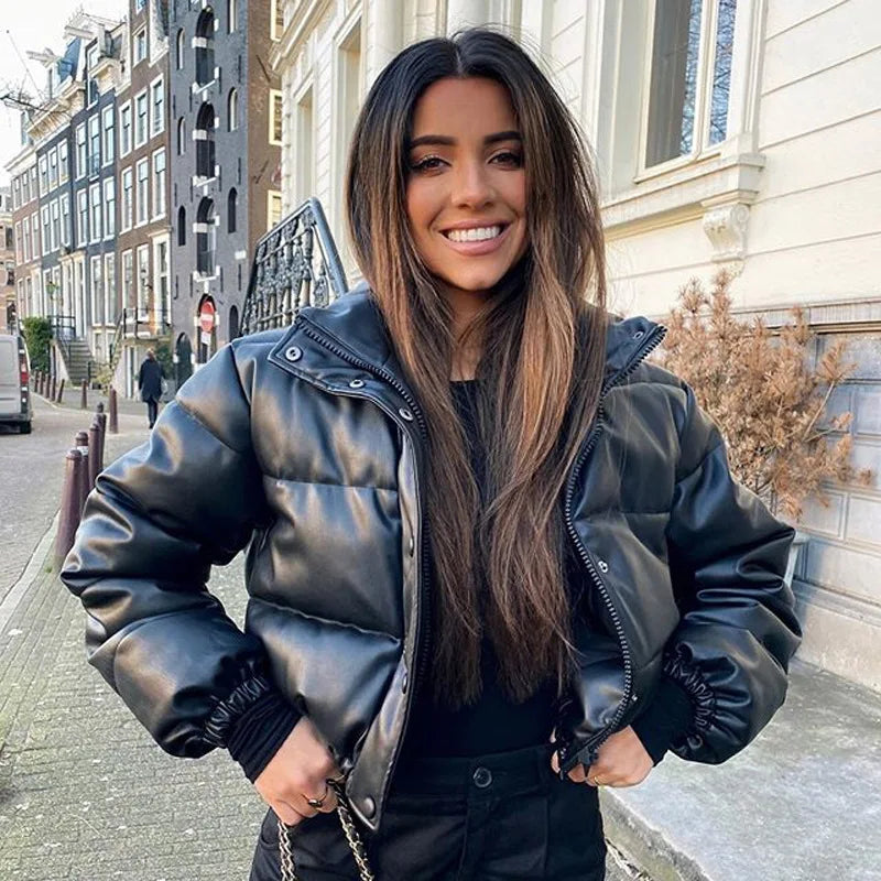 Women Winter PU  Leather Coats