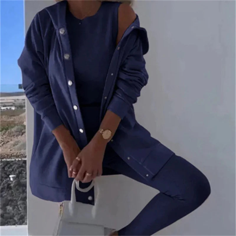 Stylish Women's Hooded Sweater Vest & Pants Set