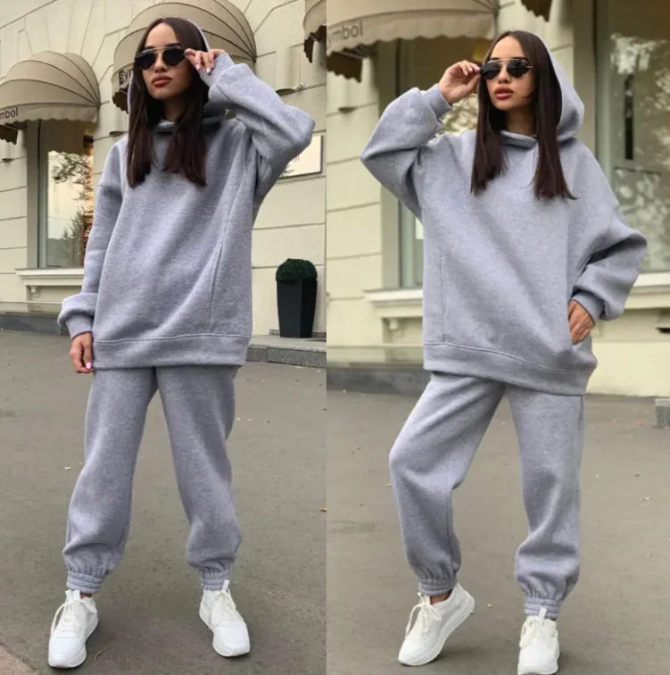 Women's Hooded Sweatshirt And Pants Suit