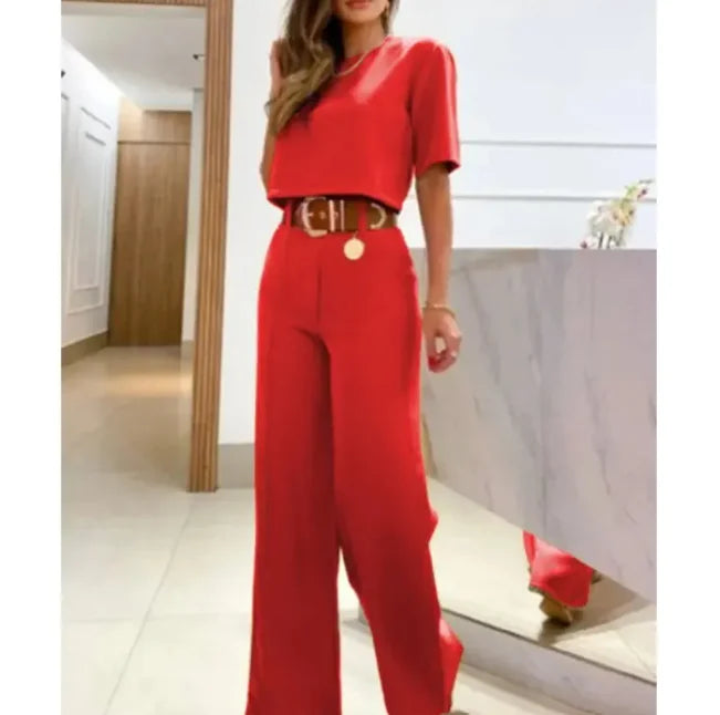 Casual Women's Suit with Short Top & Straight-Leg Pants