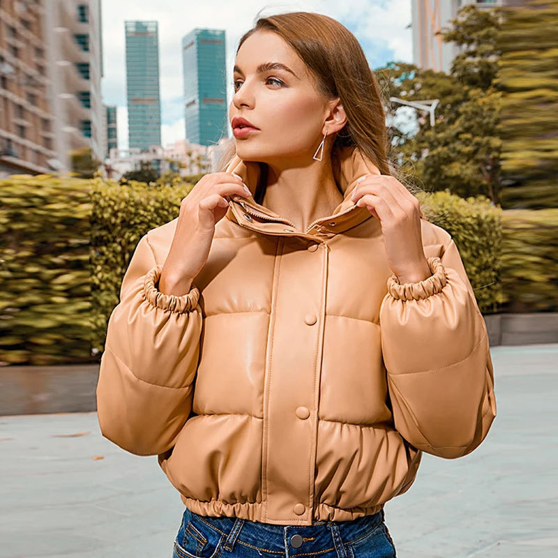 Women Winter PU  Leather Coats